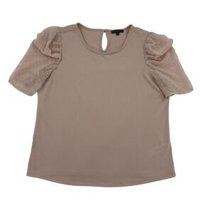 Adrianna Papell Women Pink Mauve Swiss Dot Puff Sleeve Blouse AD1S301155 Large